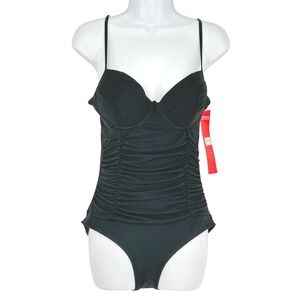 SPANX‎ Black One Piece Swimsuit Shapewear Ruched Size 8 B/C NWT